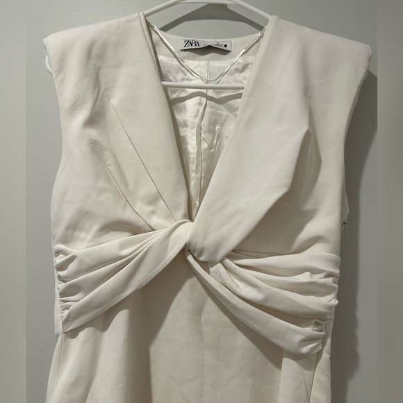NWOT Zara White Twist Front V-Neck Mini Dress Size M - Picture 4 of 9